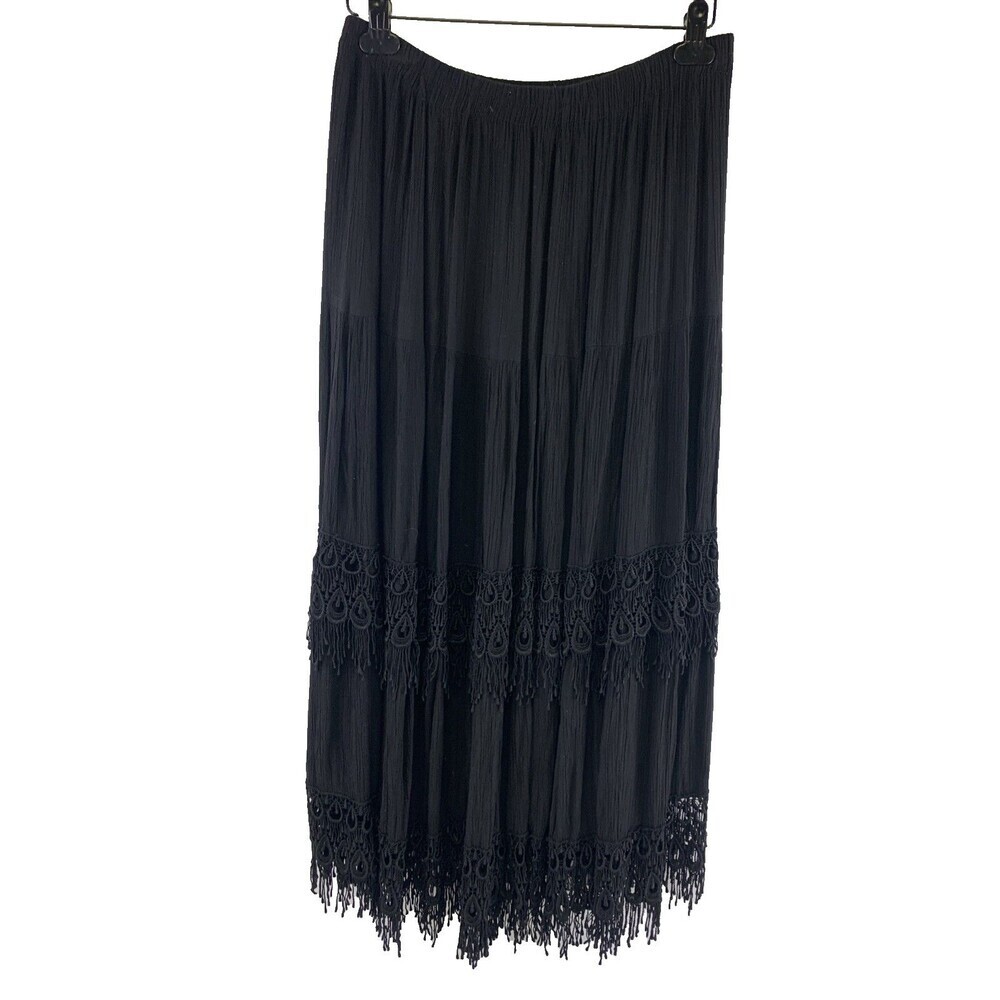 Black Maxi Skirt with Crochet Trim